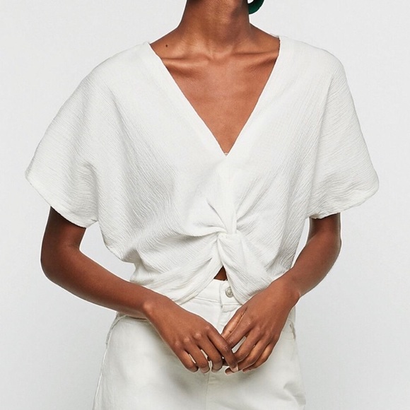 Zara- Orange Flowy Blouse With Front Knot Detail - Picture 5 of 6